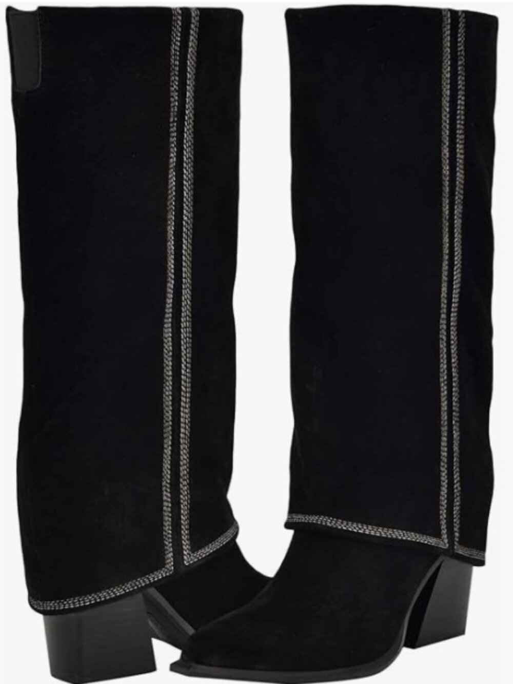 Nine West Women's Rimepy Black Suede Fold Over Knee High Cuff Pointed Toe Boots - Picture 6 of 6